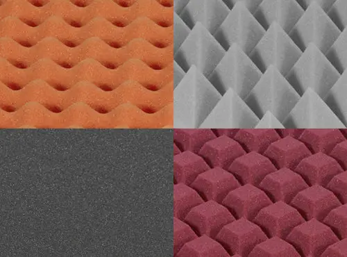 Geluidsabsorberende matten met verschillende oppervlakteprofielen en kleuren voor geluiddemping in de geluidsstudio