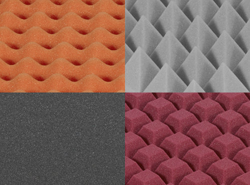Akoestische schuimstof met verschillende oppervlakteprofielen voor geluiddemping in de repetitieruimte en de geluidsstudio Geluidsabsorberende matten met verschillende oppervlakteprofielen en kleuren voor geluiddemping in de geluidsstudio