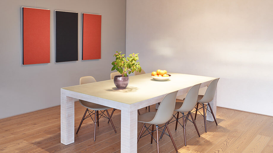 Geluidsabsorbers in de woonkamer zorgen voor rust en ontspanning in uw huis.