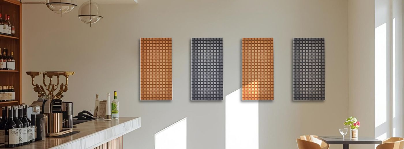 Akoestische absorber MAYA in een elegant aluminium frame upFRAME