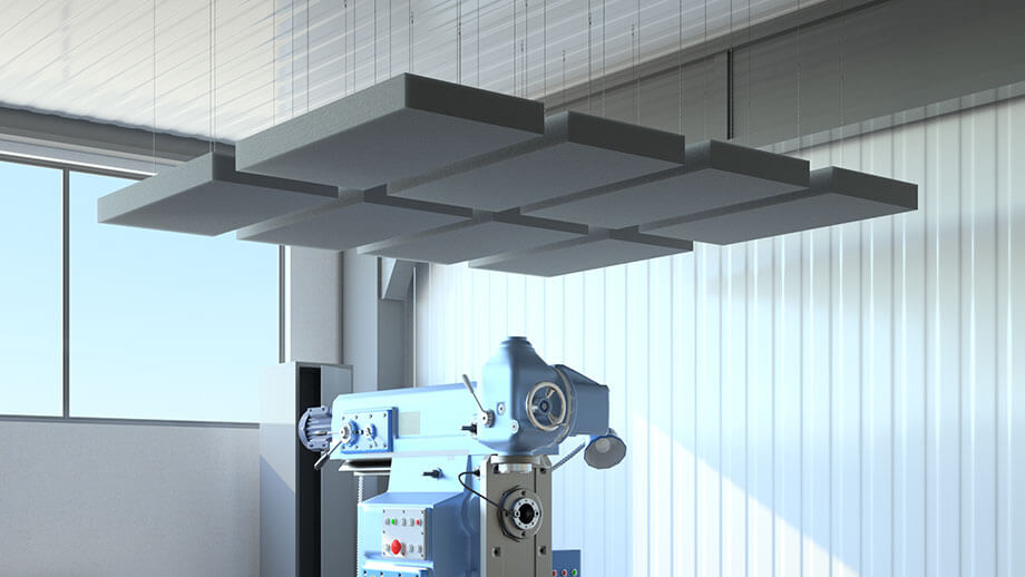 Geluidsisolatie boven een machine met het aixFOAM HORIZON Industry akoestisch zeil