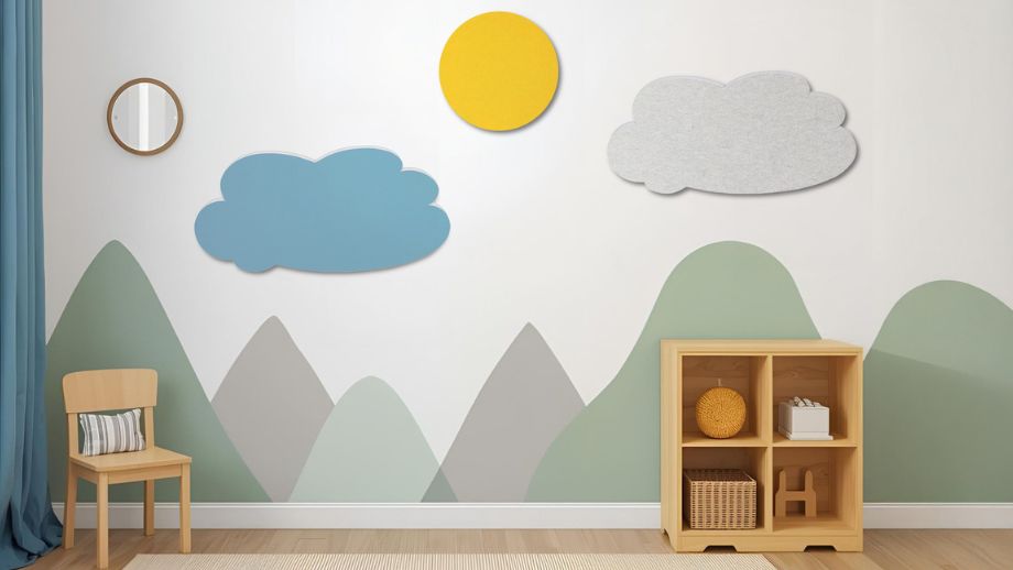 SCHLUMMERLAND Cloud en FELT Drop aan de muur in een kleuterschool SCHLUMMERLAND Cloud en FELT Drop aan de muur in een kleuterschool